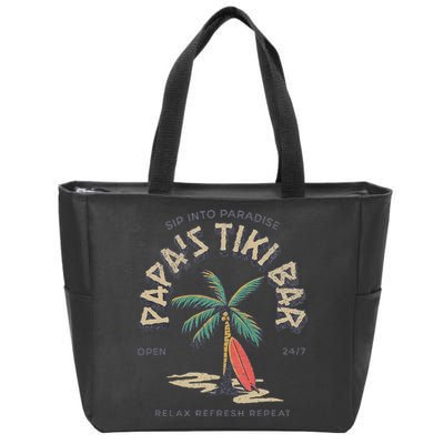 Papa's Tiki Bar Vintage Surfboard Dad Palm Tree Beach Funny Zip Tote Bag
