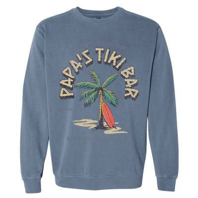 Papa's Tiki Bar Vintage Surfboard Dad Palm Tree Beach Funny Garment-Dyed Sweatshirt