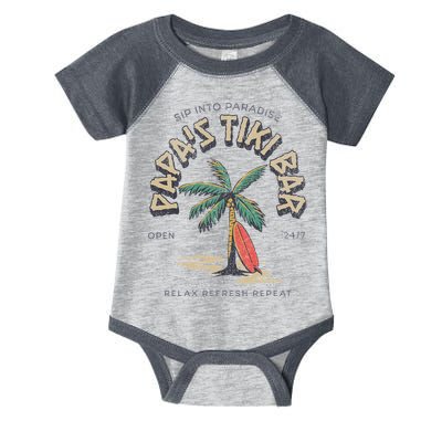 Papa's Tiki Bar Vintage Surfboard Dad Palm Tree Beach Funny Infant Baby Jersey Bodysuit