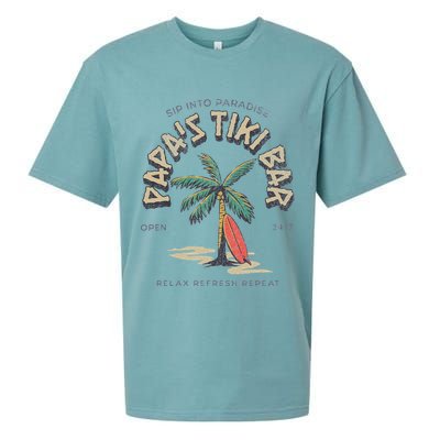 Papa's Tiki Bar Vintage Surfboard Dad Palm Tree Beach Funny Sueded Cloud Jersey T-Shirt
