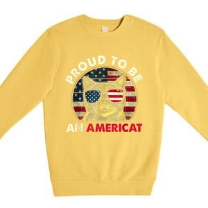 Proud To Be An Americat Funny Cat American Flag 4th Of July Premium Crewneck Sweatshirt