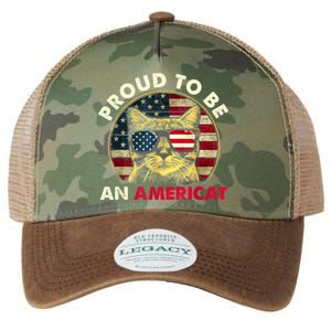 Proud To Be An Americat Funny Cat American Flag 4th Of July Legacy Tie Dye Trucker Hat