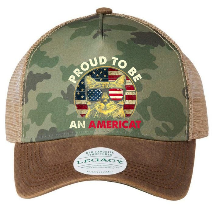 Proud To Be An Americat Funny Cat American Flag 4th Of July Legacy Tie Dye Trucker Hat