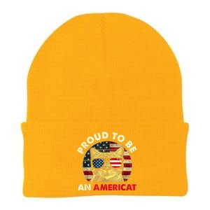 Proud To Be An Americat Funny Cat American Flag 4th Of July Knit Cap Winter Beanie