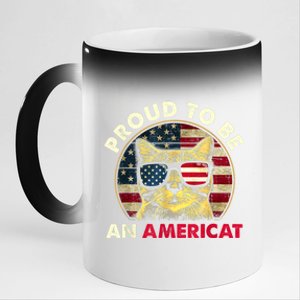 Proud To Be An Americat Funny Cat American Flag 4th Of July 11oz Black Color Changing Mug