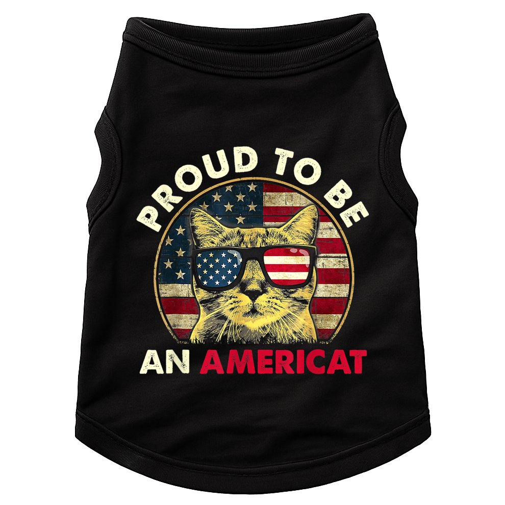 Proud To Be An Americat Funny Cat American Flag 4th Of July Doggie Tank