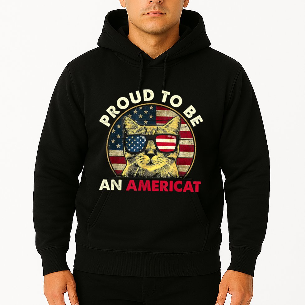 Proud To Be An Americat Funny Cat American Flag 4th Of July Hoodie