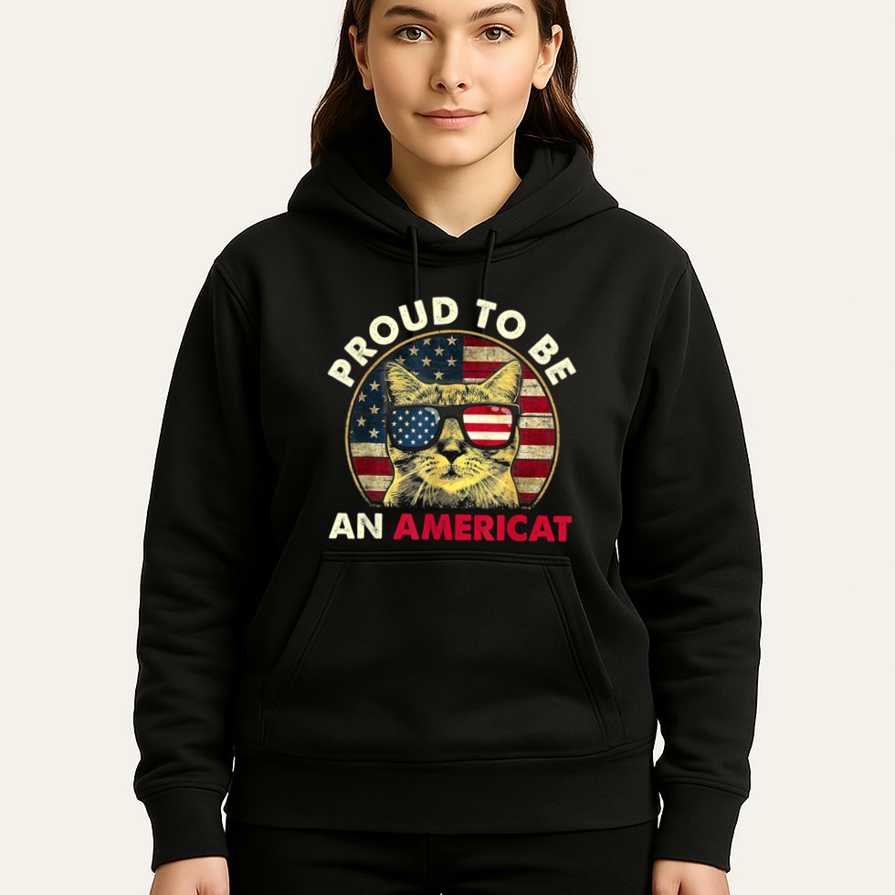 Proud To Be An Americat Funny Cat American Flag 4th Of July Hoodie