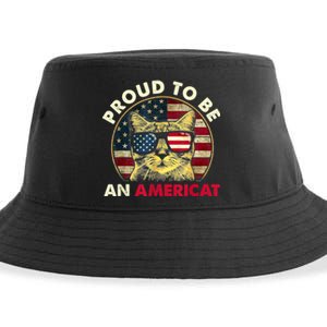 Proud To Be An Americat Funny Cat American Flag 4th Of July Sustainable Bucket Hat