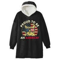 Proud To Be An Americat Funny Cat American Flag 4th Of July Hooded Wearable Blanket