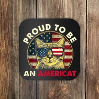 Proud To Be An Americat Funny Cat American Flag 4th Of July Coaster