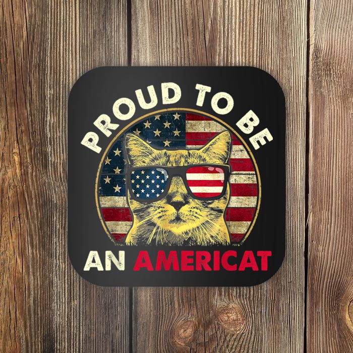 Proud To Be An Americat Funny Cat American Flag 4th Of July Coaster