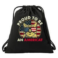 Proud To Be An Americat Funny Cat American Flag 4th Of July Drawstring Bag