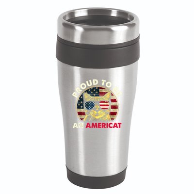 Proud To Be An Americat Funny Cat American Flag 4th Of July 16oz Travel Tumbler