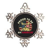 Proud To Be An Americat Funny Cat American Flag 4th Of July Metallic Star Ornament