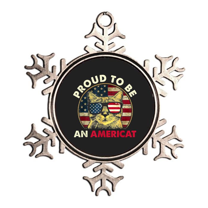 Proud To Be An Americat Funny Cat American Flag 4th Of July Metallic Star Ornament