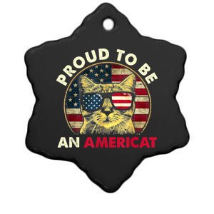 Proud To Be An Americat Funny Cat American Flag 4th Of July Ceramic Star Ornament