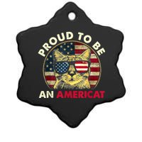 Proud To Be An Americat Funny Cat American Flag 4th Of July Ceramic Star Ornament