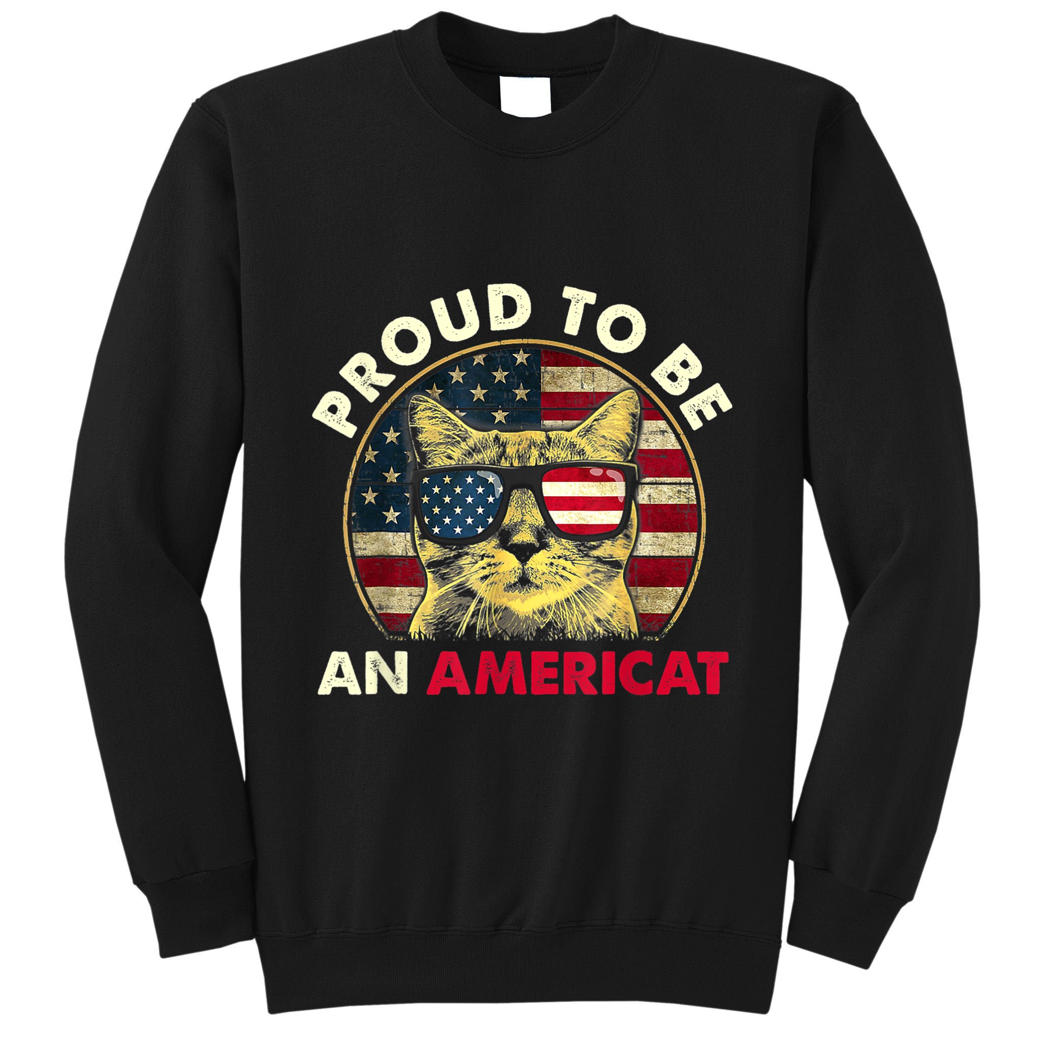 Proud To Be An Americat Funny Cat American Flag 4th Of July Tall Sweatshirt