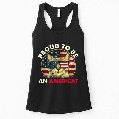 Proud To Be An Americat Funny Cat American Flag 4th Of July Womens Tank Top