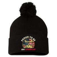 Proud To Be An Americat Funny Cat American Flag 4th Of July Pom Pom 12in Knit Beanie