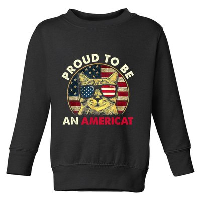 Proud To Be An Americat Funny Cat American Flag 4th Of July Toddler Sweatshirt