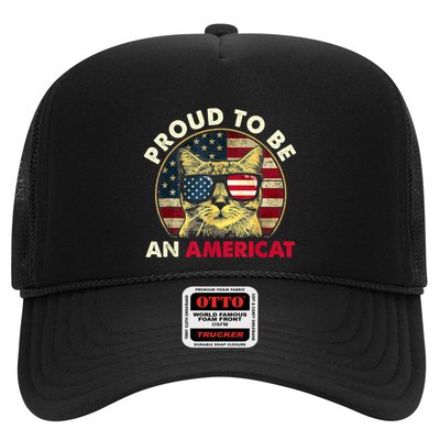Proud To Be An Americat Funny Cat American Flag 4th Of July Trucker Hat