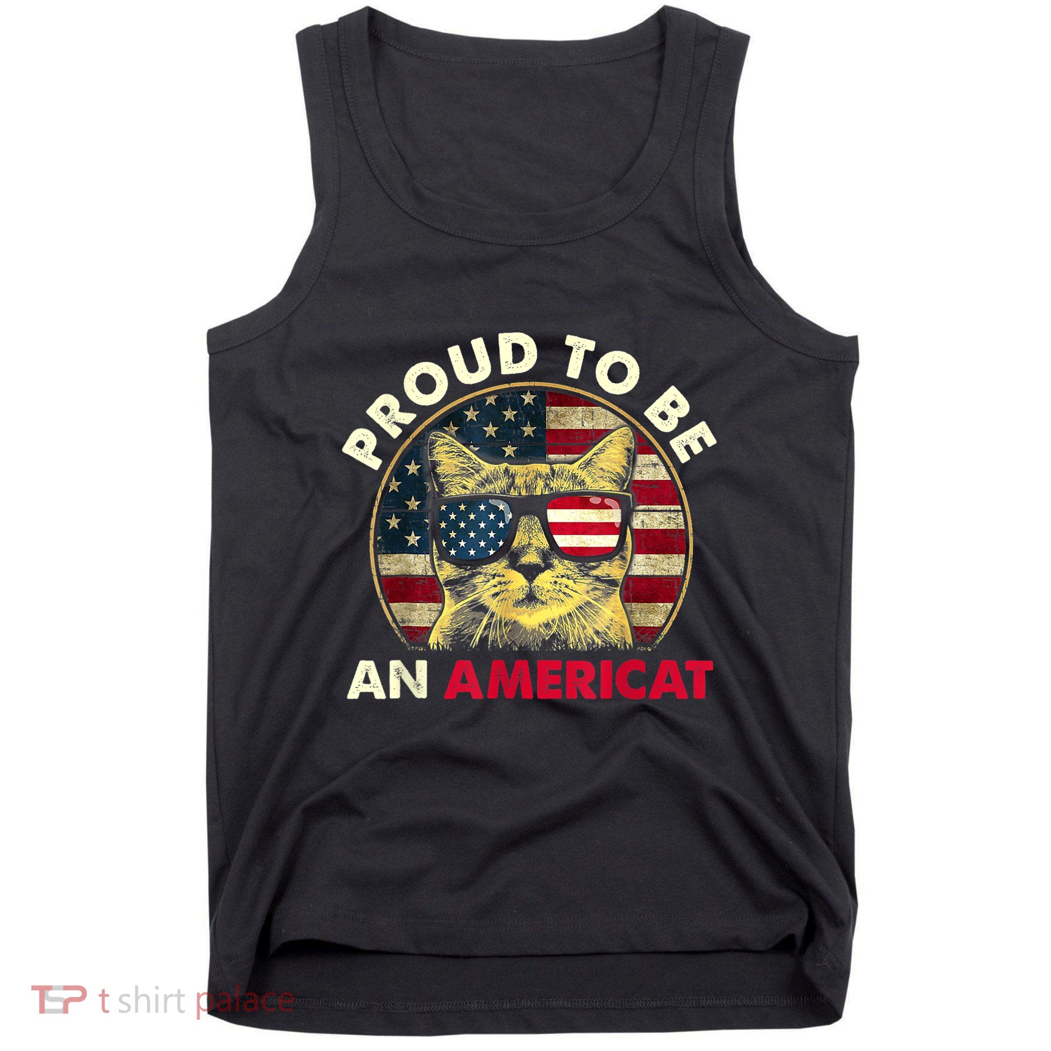 Proud To Be An Americat Funny Cat American Flag 4th Of July Tank Top