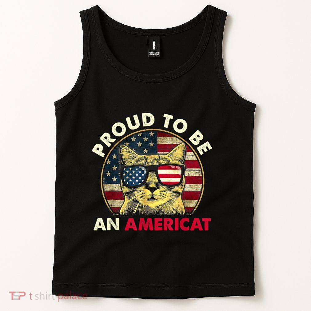 Proud To Be An Americat Funny Cat American Flag 4th Of July Tank Top