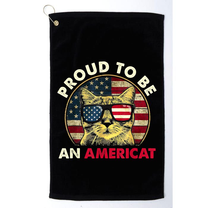 Proud To Be An Americat Funny Cat American Flag 4th Of July Golf Towel