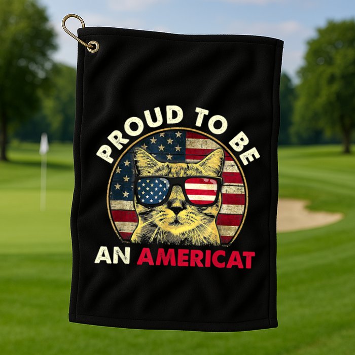 Proud To Be An Americat Funny Cat American Flag 4th Of July Golf Towel