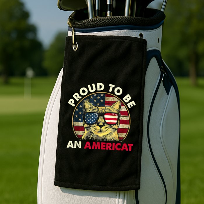 Proud To Be An Americat Funny Cat American Flag 4th Of July Golf Towel