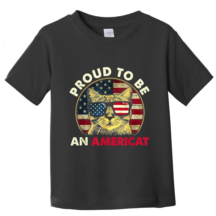 Proud To Be An Americat Funny Cat American Flag 4th Of July Toddler T-Shirt