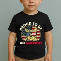 Proud To Be An Americat Funny Cat American Flag 4th Of July Toddler T-Shirt
