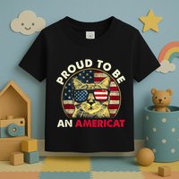 Proud To Be An Americat Funny Cat American Flag 4th Of July Toddler T-Shirt