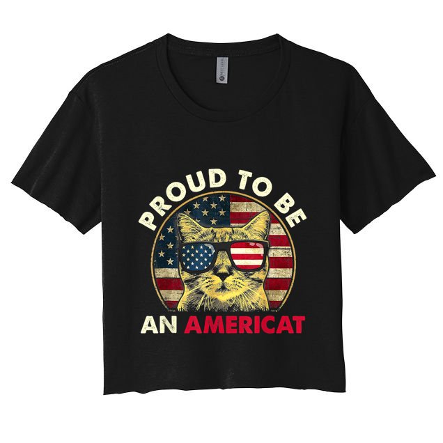 Proud To Be An Americat Funny Cat American Flag 4th Of July Crop Top