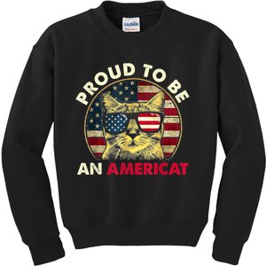 Proud To Be An Americat Funny Cat American Flag 4th Of July Kids Sweatshirt