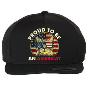 Proud To Be An Americat Funny Cat American Flag 4th Of July Wool Snapback Cap