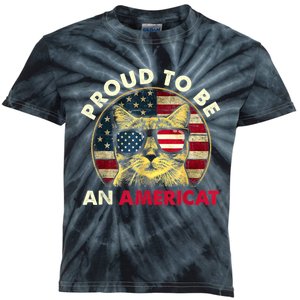 Proud To Be An Americat Funny Cat American Flag 4th Of July Kids Tie-Dye T-Shirt