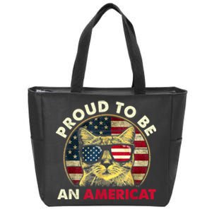 Proud To Be An Americat Funny Cat American Flag 4th Of July Zip Tote Bag