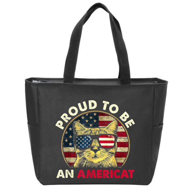 Proud To Be An Americat Funny Cat American Flag 4th Of July Zip Tote Bag