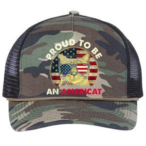 Proud To Be An Americat Funny Cat American Flag 4th Of July Retro Rope Trucker Hat Cap