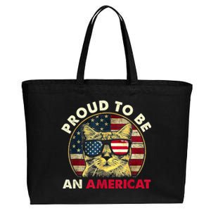 Proud To Be An Americat Funny Cat American Flag 4th Of July Cotton Canvas Jumbo Tote