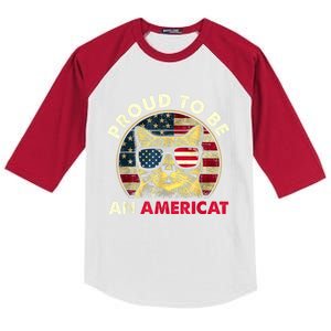 Proud To Be An Americat Funny Cat American Flag 4th Of July Kids Colorblock Raglan Jersey