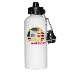 Proud To Be An Americat Funny Cat American Flag 4th Of July Aluminum Water Bottle