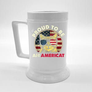 Proud To Be An Americat Funny Cat American Flag 4th Of July Beer Stein