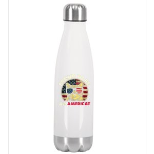 Proud To Be An Americat Funny Cat American Flag 4th Of July Stainless Steel Insulated Water Bottle