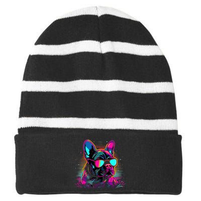 Proud To Be A Frenchie Lover Striped Beanie with Solid Band