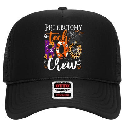 Phlebotomy Tech Boo Crew Ghost Halloween Technician Matching High Crown Mesh Back Trucker Hat