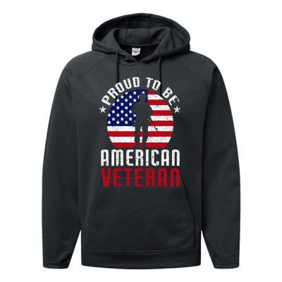 Proud To Be American Veteran USA Flag Proud American Veteran Performance Fleece Hoodie